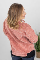 MARKDOWN ~ Destroyed Hem Corduroy Jacket - Frosted Cranberry ~ In Store
