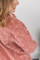MARKDOWN ~ Destroyed Hem Corduroy Jacket - Frosted Cranberry ~ In Store
