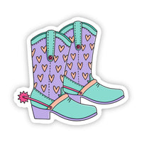 Blue and Purple Heart Cowboy Boots Sticker