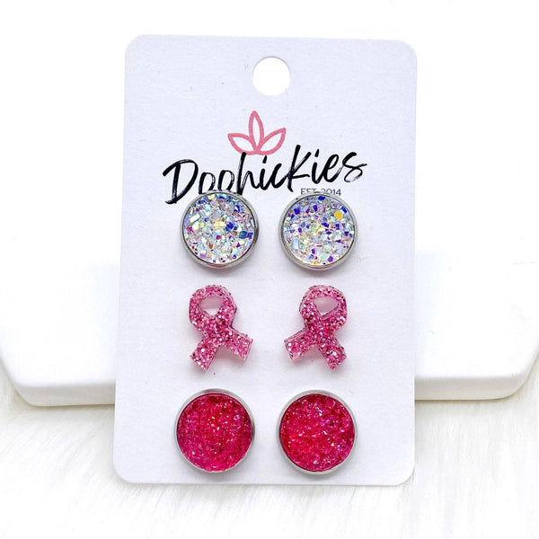 12mm Crystal/Glittery Pink Ribbons/Hot Pink Sparkles in SS ~ In Store