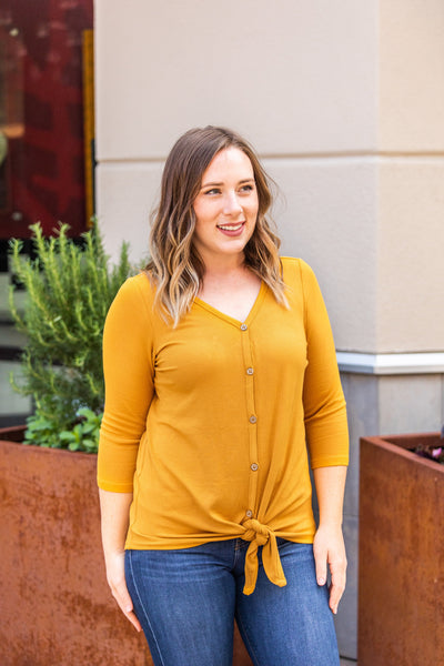 MARKDOWN ~ Riley Button Top - Mustard ~ In Store