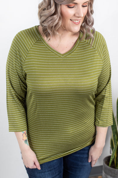 MARKDOWN ~ Kennedy Silver Stripe Top - Chartreuse~In Store
