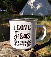 I Love Jesus But I Cuss at Cattle Camp Mug