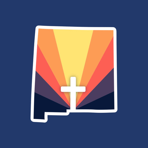 New Mexico Sunrise Cross State Sticker ~ In Store