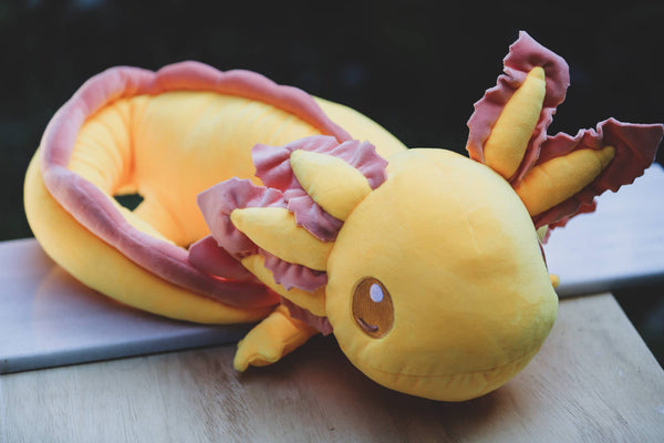 Yellow Axolotl Weighted Plush - Realistic, 4 lbs, 26 in long