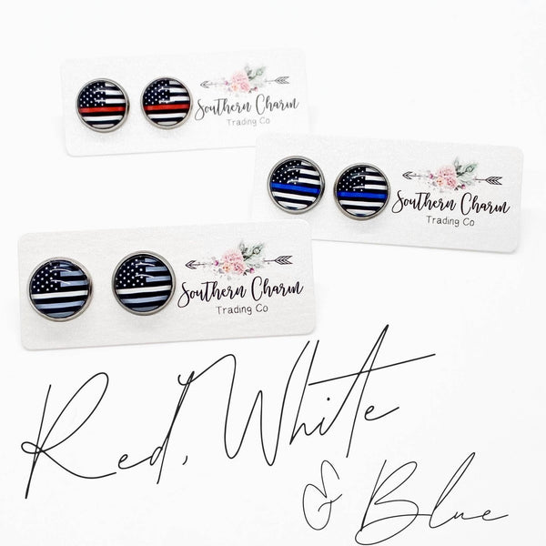 Red, White, & Blue Line Flags in Stainless Steel Settings