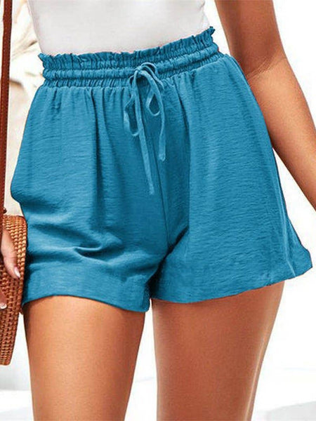 Sky Blue Lace-up Wide Leg Pants Solid Color Shorts S-3X ~ In Store