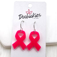 1.25" Lil' Ribbon Collection -Breast Cancer Earrings: Hot Pink ~ In Store