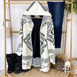 Hooded Aztec Cardigan - Black and Cream ~ In Store