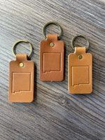 Double Sided New Mexico Leather Keychain Key Fob Natural Brown