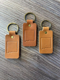 Double Sided New Mexico Leather Keychain Key Fob Natural Brown