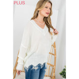 Distressed Ripped Light Knit V-Neck Sweater (Reg. and Plus)~ In Store