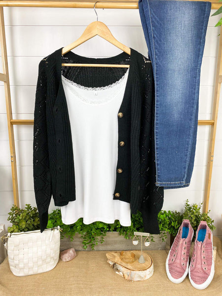 Beverly Button Cardigan - Black~ In Store