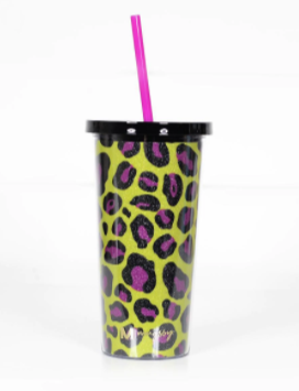 Yellow and Pink Leopard Glitter Tumbler ~ In Store